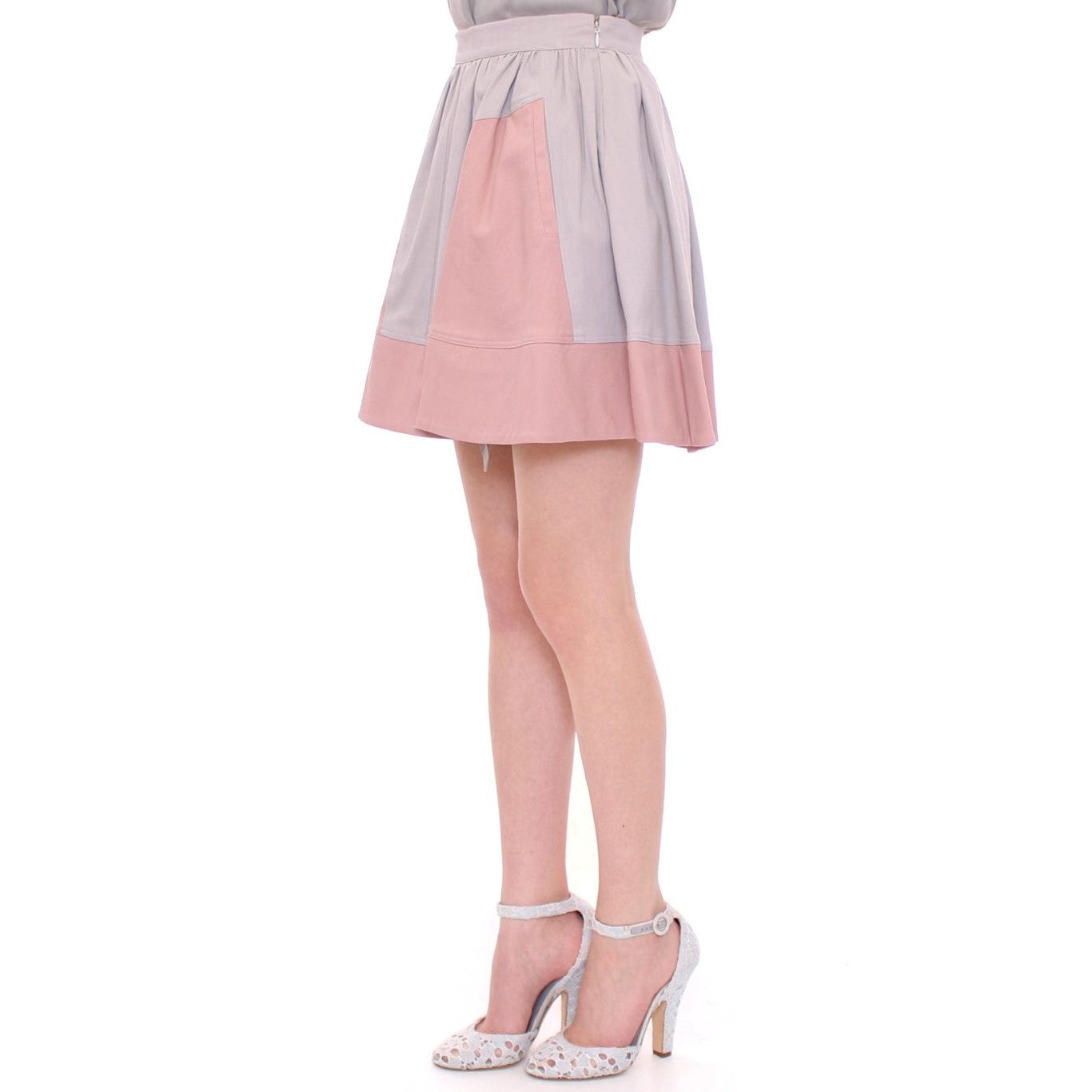 Pink Gray Mini Short Pleated Skirt - coffeewithmee2