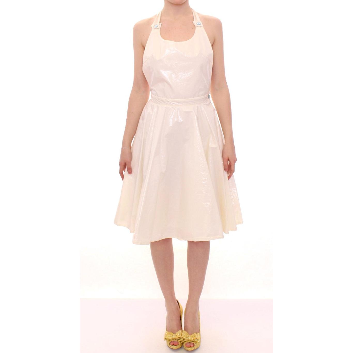 White Halterneck Knee Length Tea Dress - coffeewithmee2