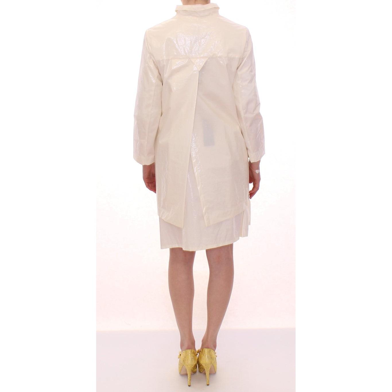 White Viscose Button Front Jacket Coat Trench - coffeewithmee2
