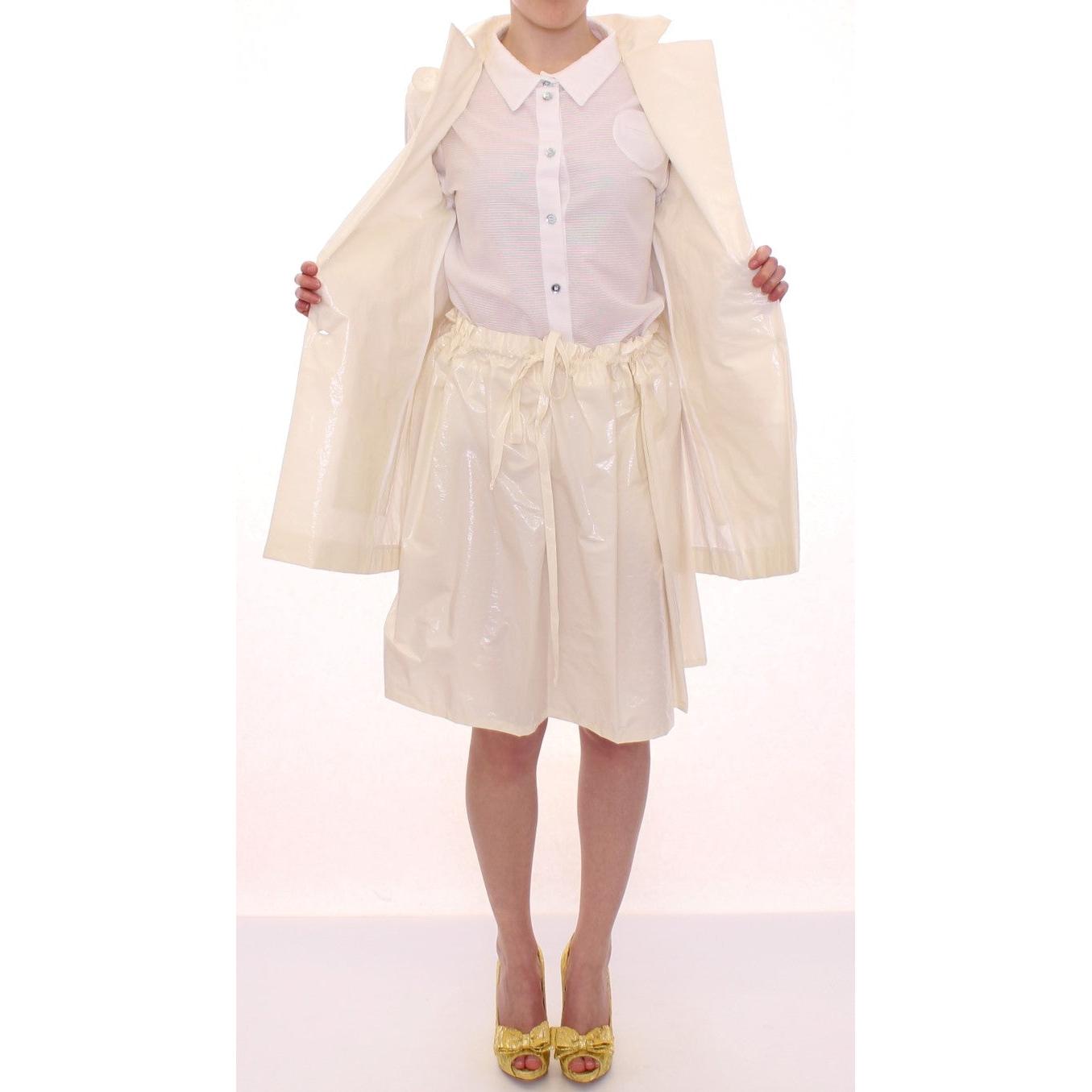 White Viscose Button Front Jacket Coat Trench - coffeewithmee2