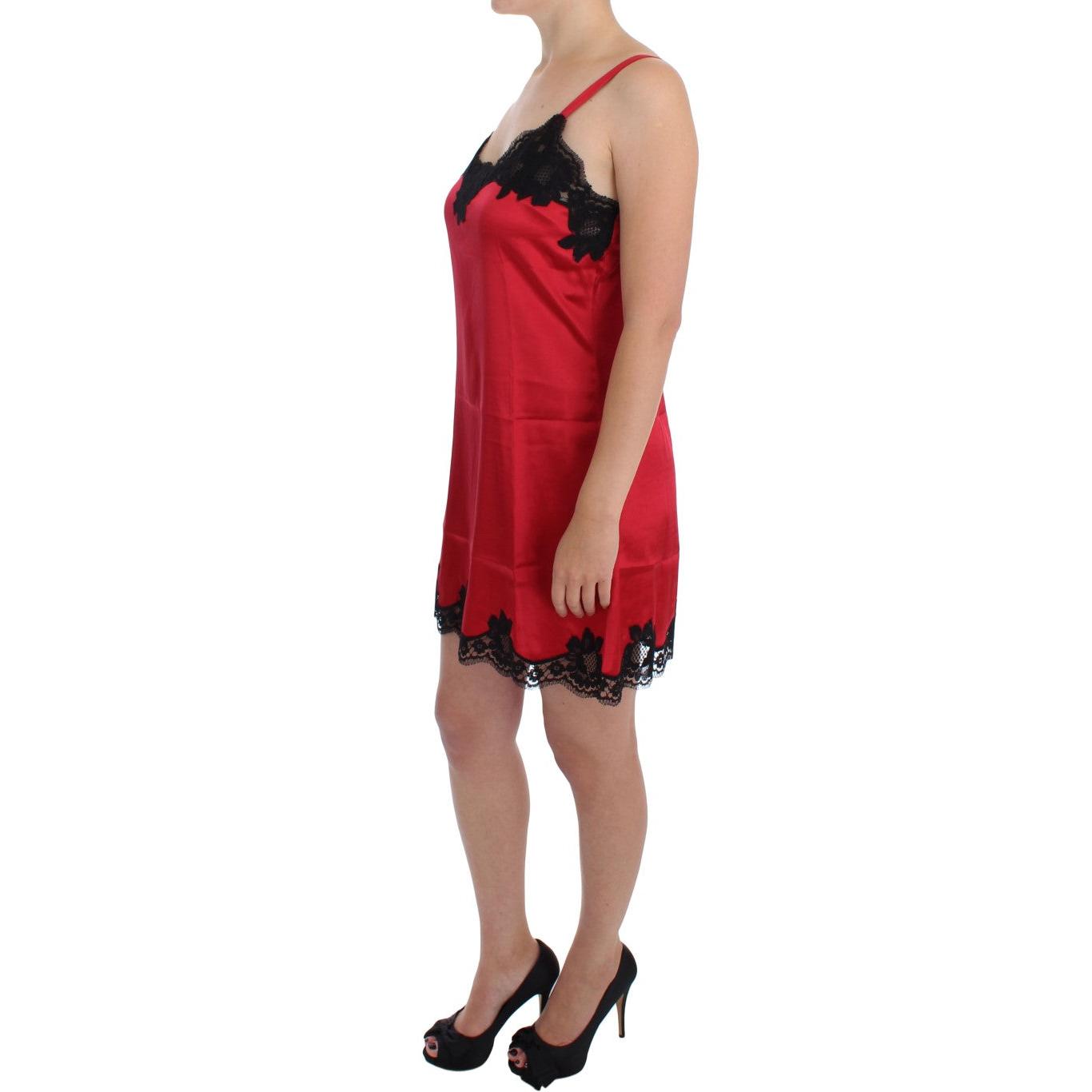 Red Black Silk Lace Dress Lingerie - coffeewithmee2