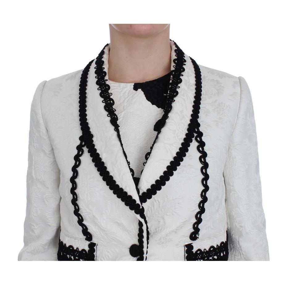 White Black Brocade Torero Blazer Jacket - coffeewithmee2