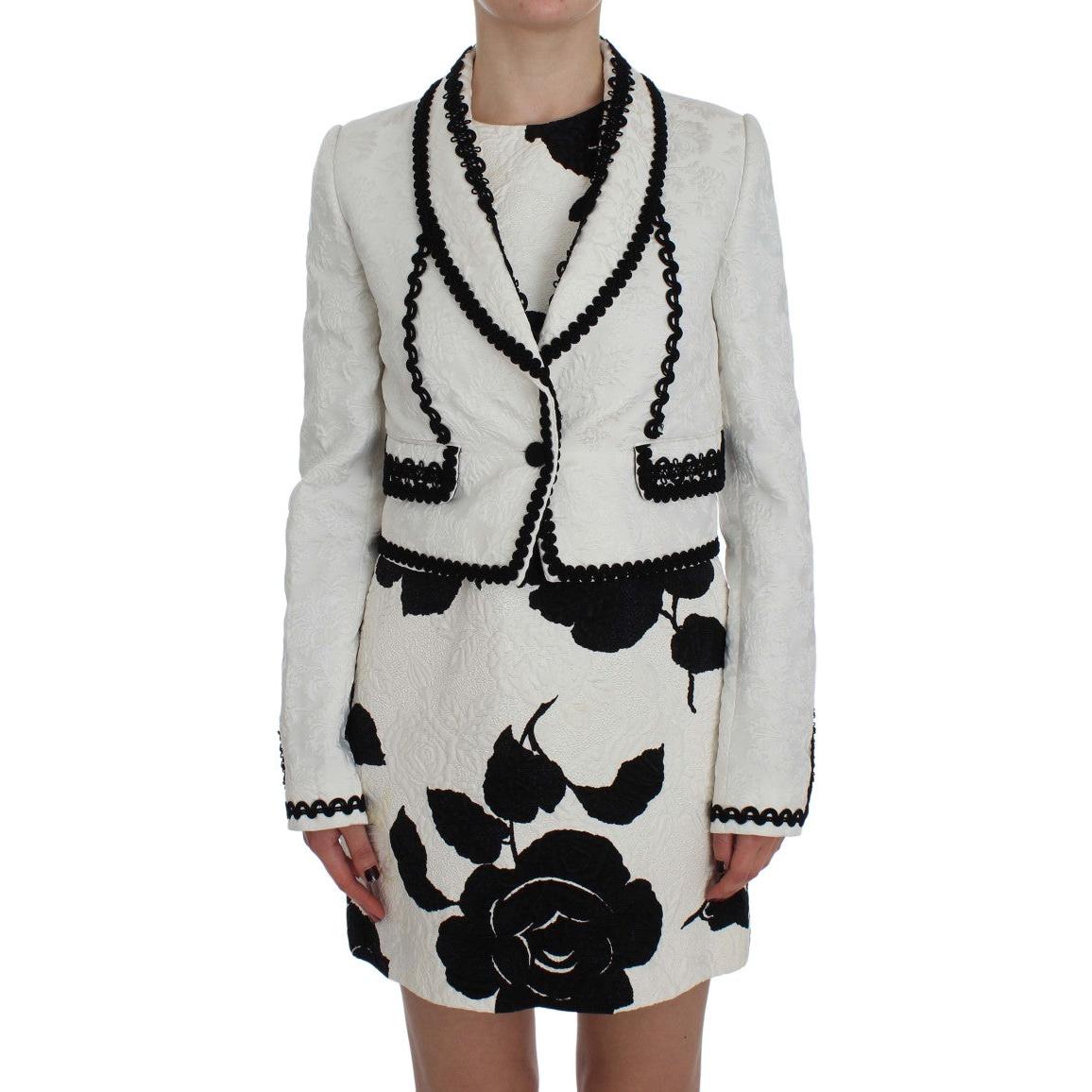 White Black Brocade Torero Blazer Jacket - coffeewithmee2