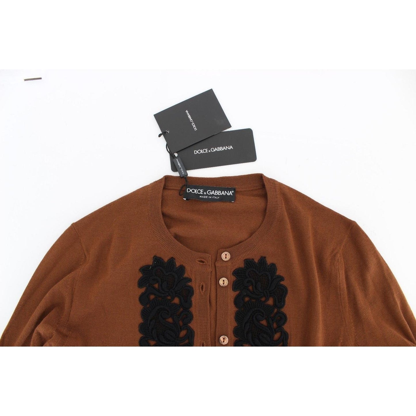 Brown Wool Black Lace Cardigan Sweater - coffeewithmee2