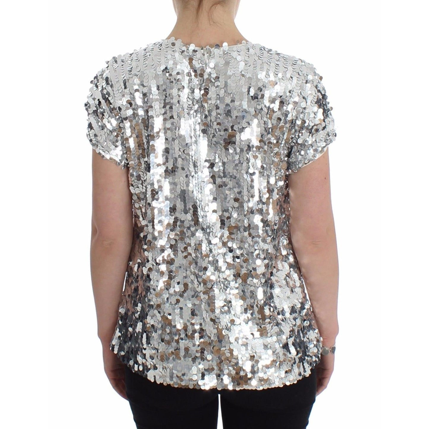 Silver Sequined Crewneck Blouse T-shirt Top - coffeewithmee2