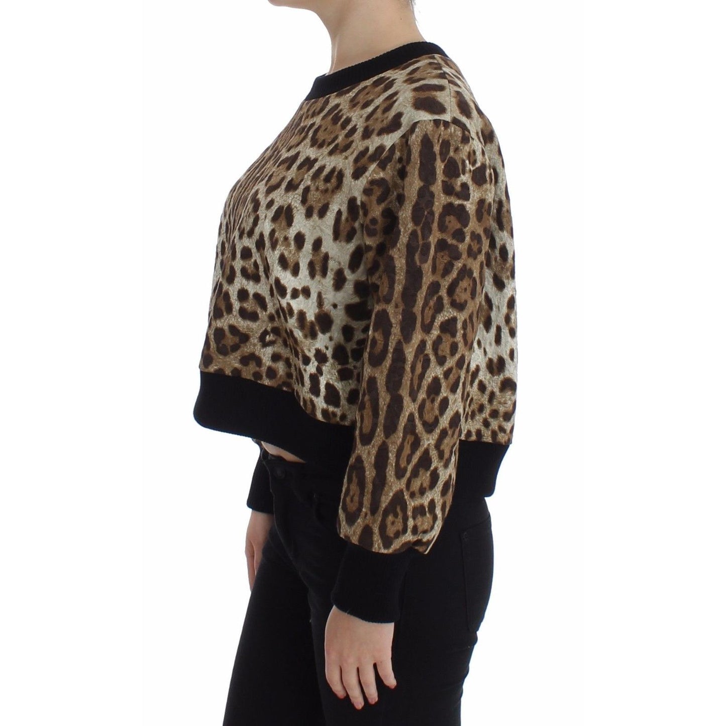Leopard Print Crewneck Short Sweater - coffeewithmee2