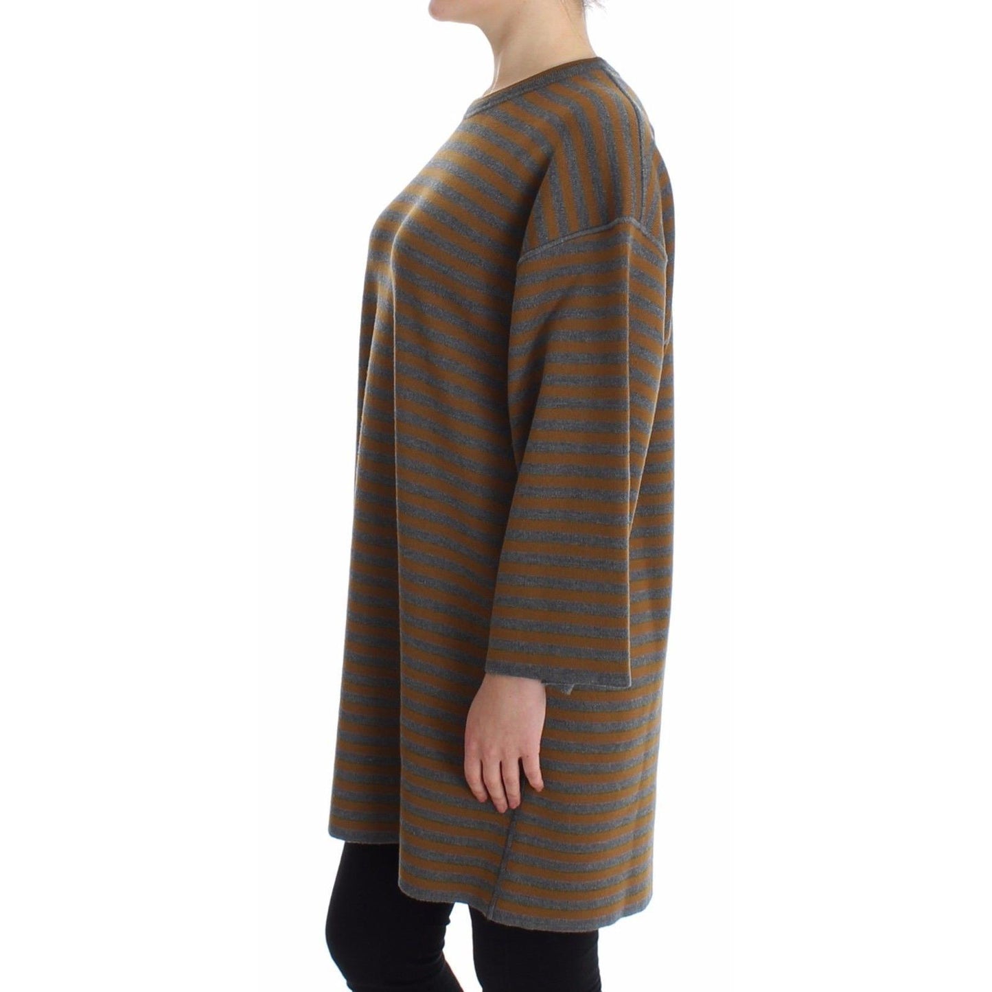 Oversized Gray Yellow Striped Sweater Top - coffeewithmee2