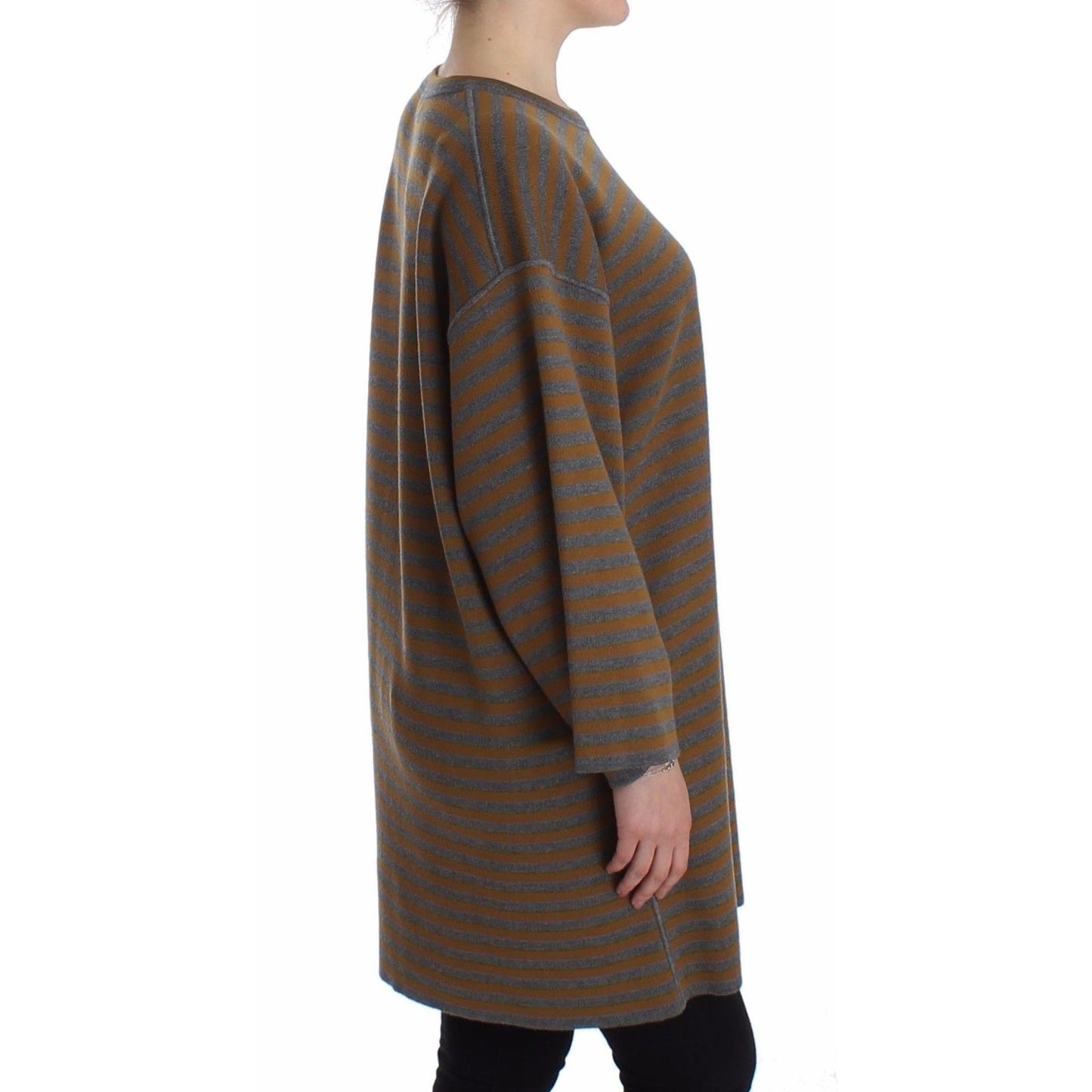 Oversized Gray Yellow Striped Sweater Top - coffeewithmee2