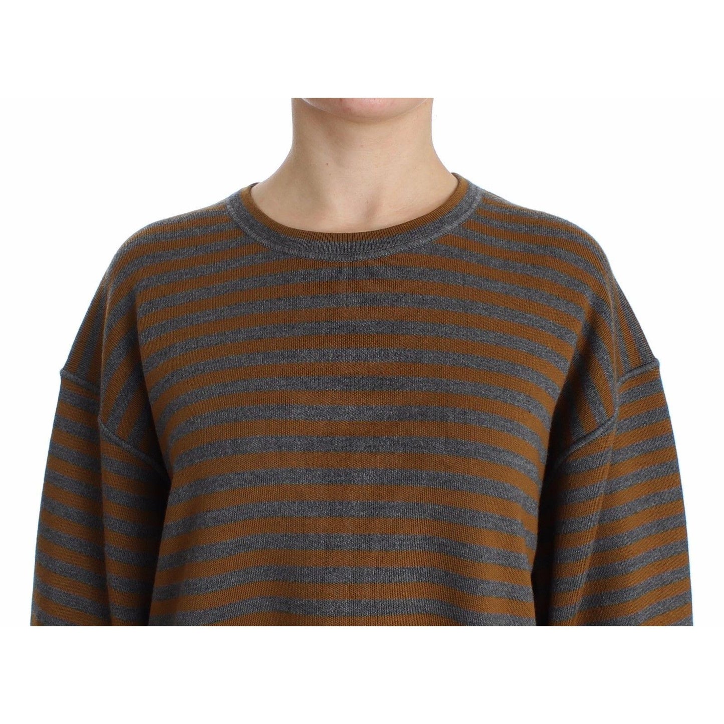 Oversized Gray Yellow Striped Sweater Top - coffeewithmee2
