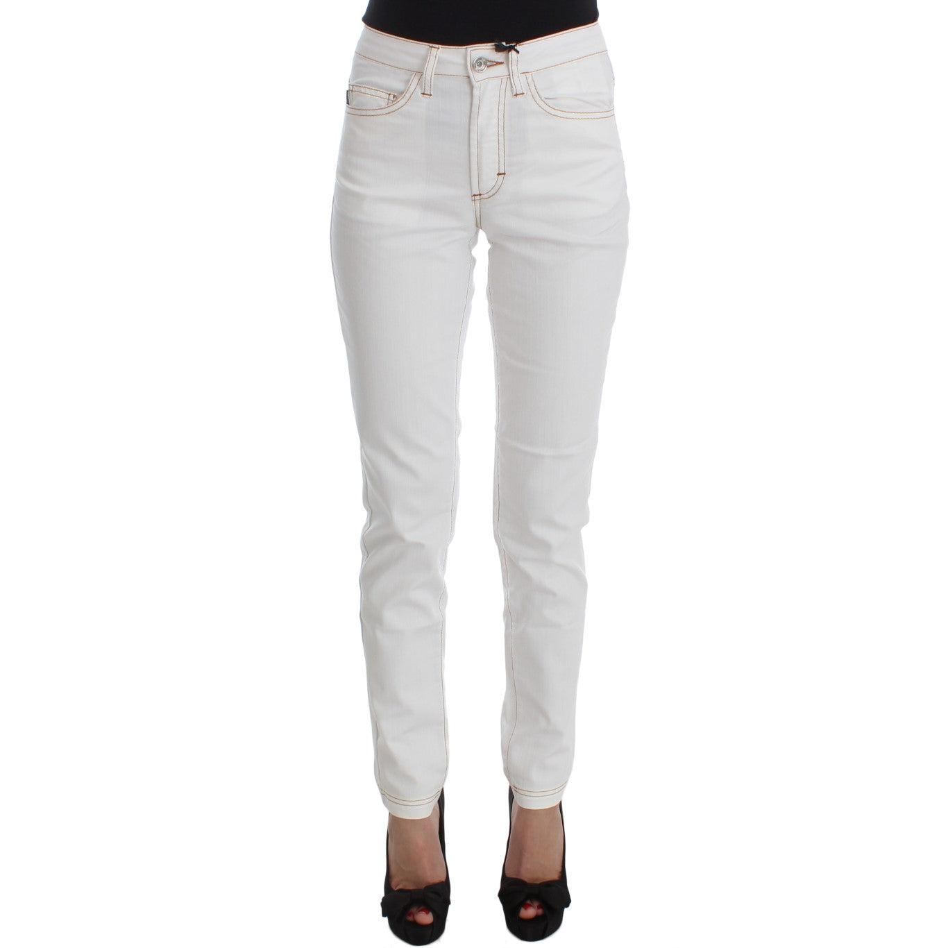 White Cotton Blend Slim Fit Jeans - coffeewithmee2