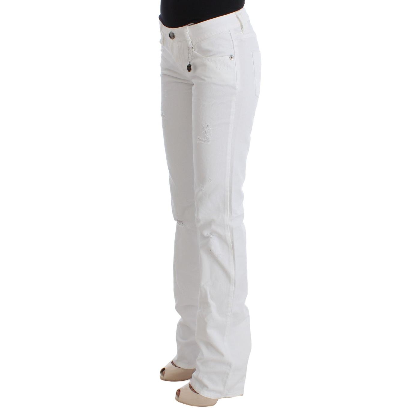 White Cotton Slim Fit Denim Bootcut Jeans - coffeewithmee2