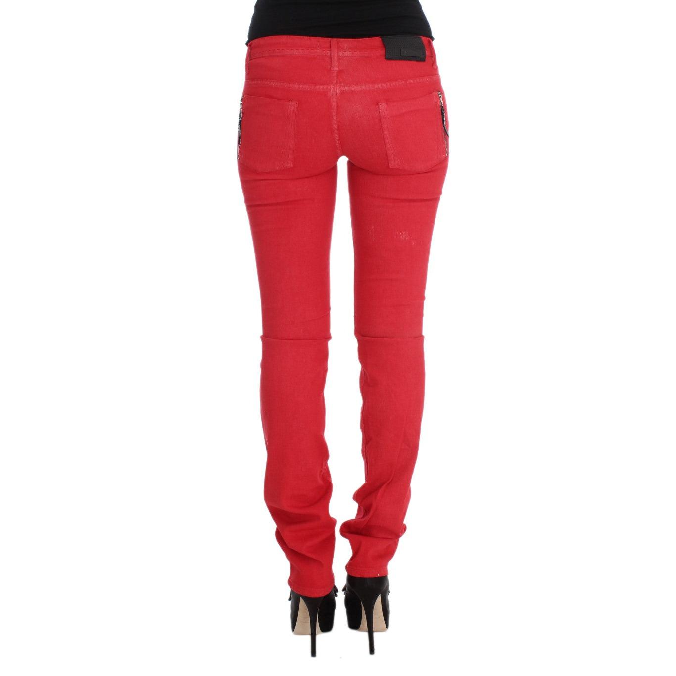 Red Cotton Blend Super Slim Fit Jeans - coffeewithmee2