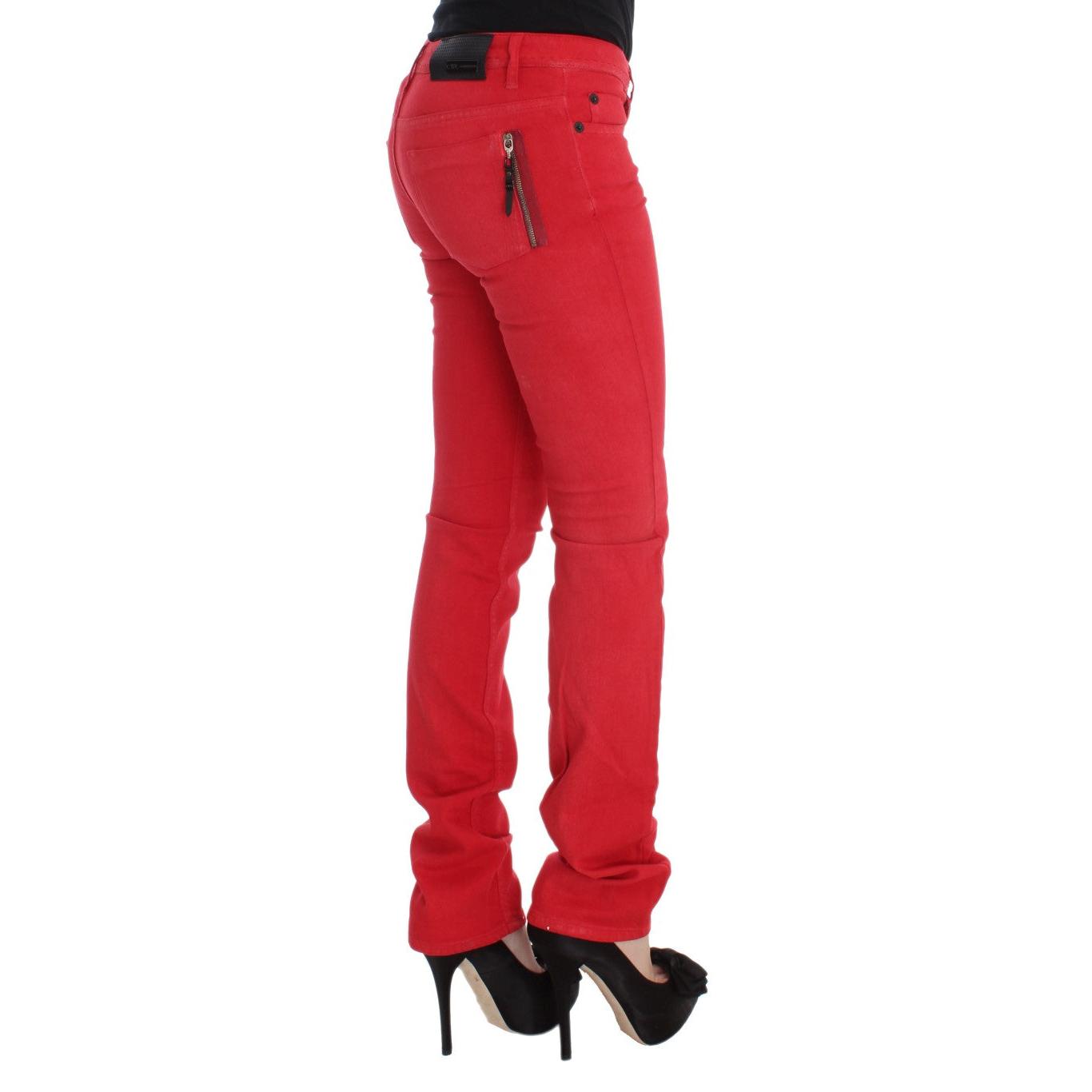 Red Cotton Blend Super Slim Fit Jeans - coffeewithmee2