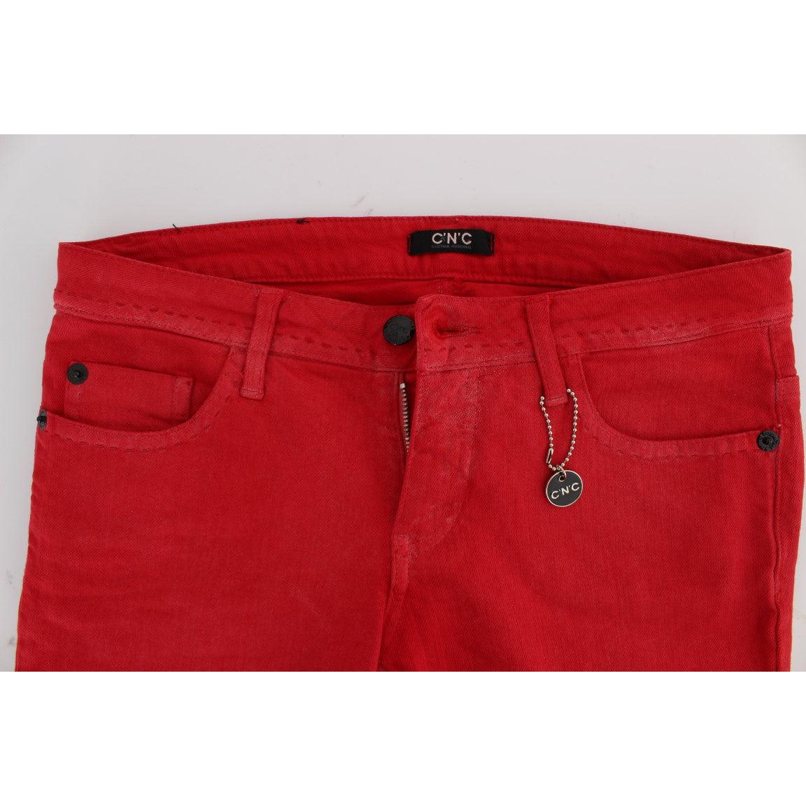 Red Cotton Blend Super Slim Fit Jeans - coffeewithmee2