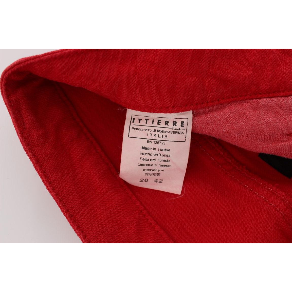 Red Cotton Blend Super Slim Fit Jeans - coffeewithmee2
