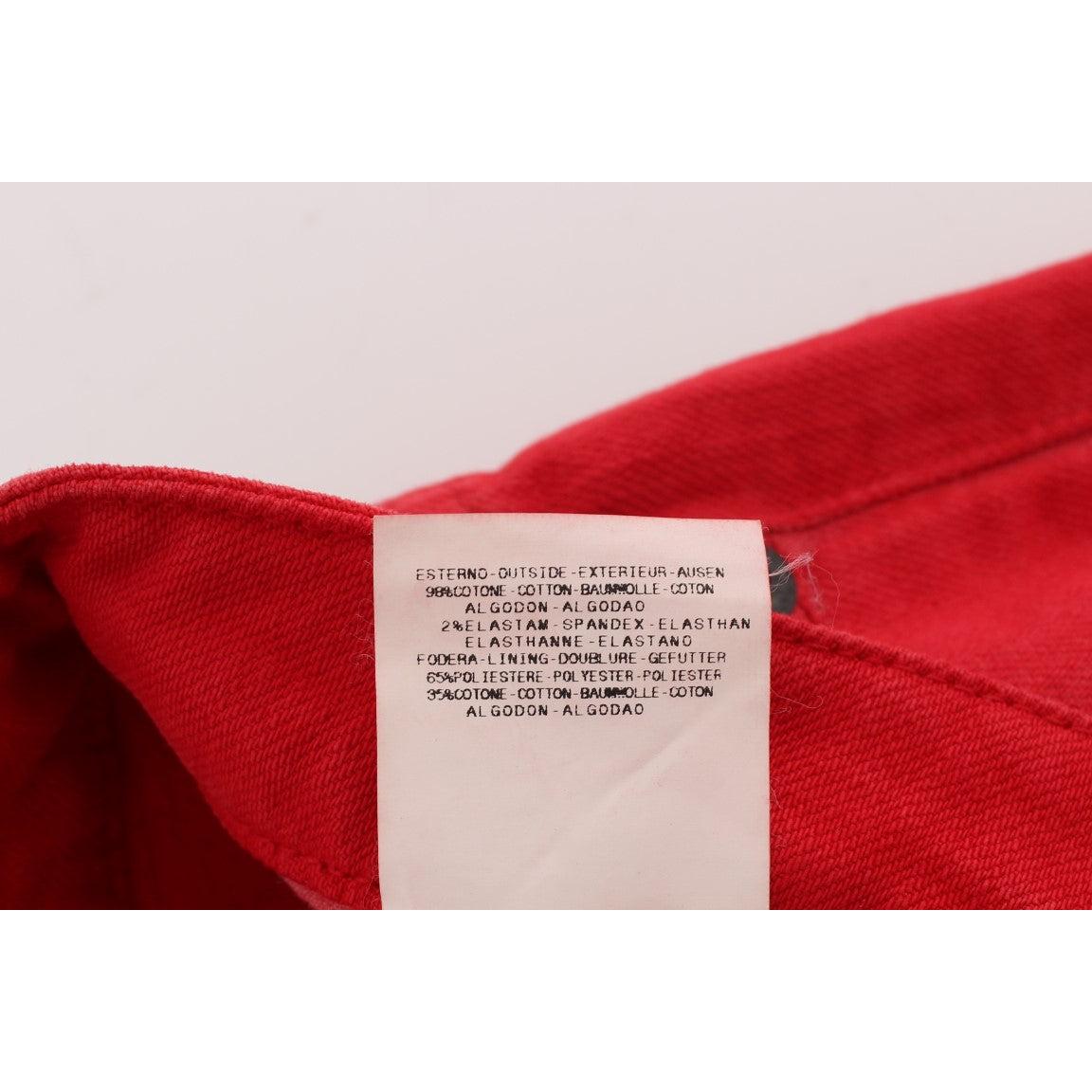 Red Cotton Blend Super Slim Fit Jeans - coffeewithmee2
