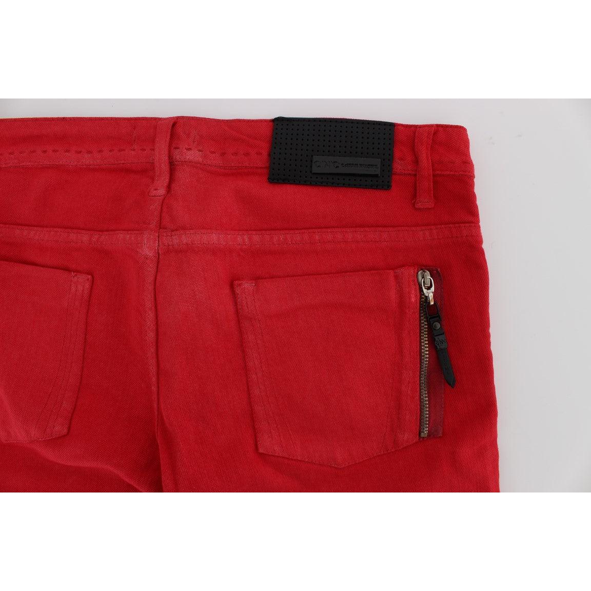 Red Cotton Blend Super Slim Fit Jeans - coffeewithmee2