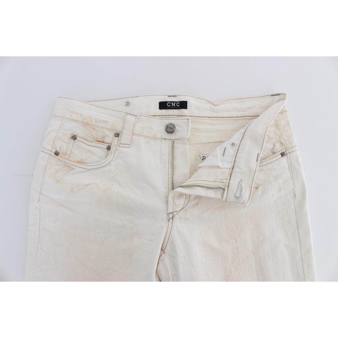 White Cotton Slim Fit Bootcut Jeans - coffeewithmee2