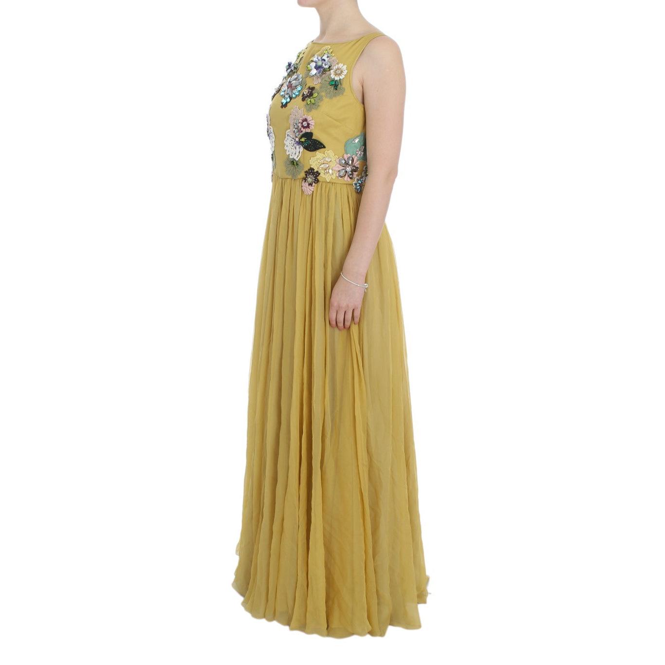 Yellow Silk Crystal Applique Shift Dress - coffeewithmee2