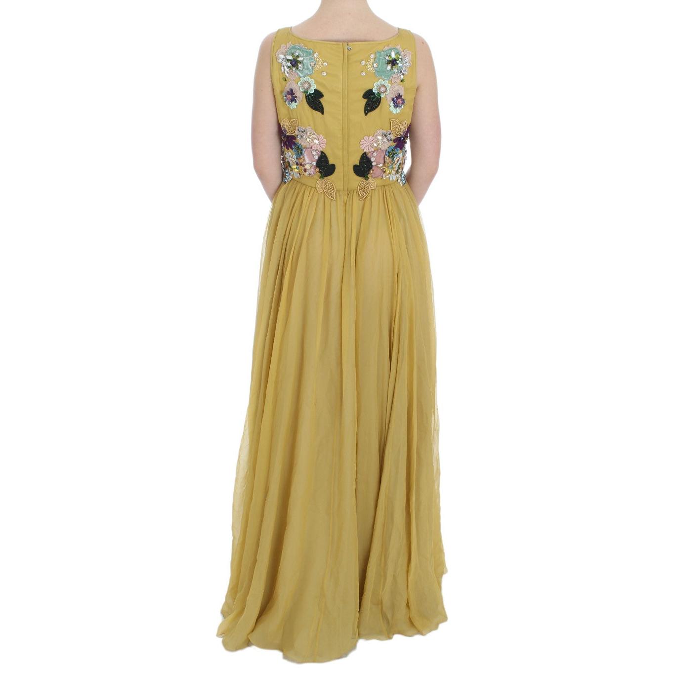 Yellow Silk Crystal Applique Shift Dress - coffeewithmee2