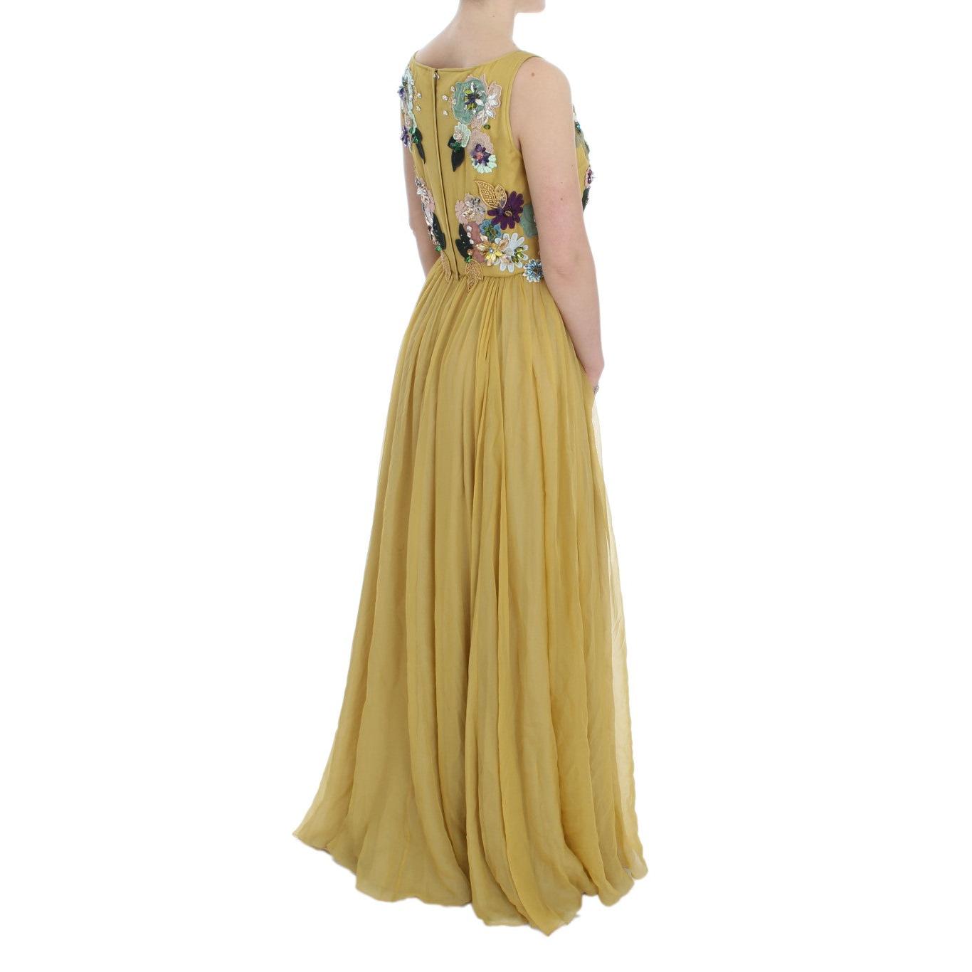 Yellow Silk Crystal Applique Shift Dress - coffeewithmee2