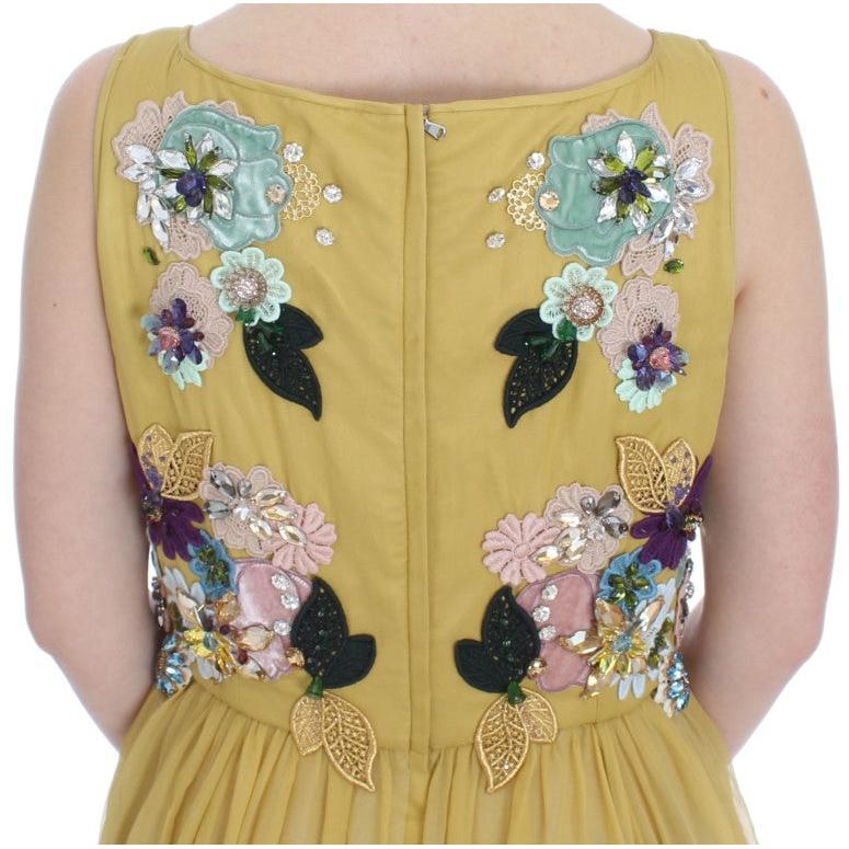 Yellow Silk Crystal Applique Shift Dress - coffeewithmee2