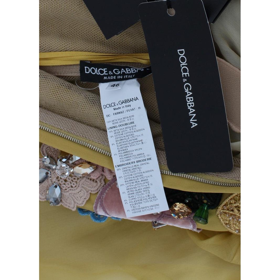 Yellow Silk Crystal Applique Shift Dress - coffeewithmee2