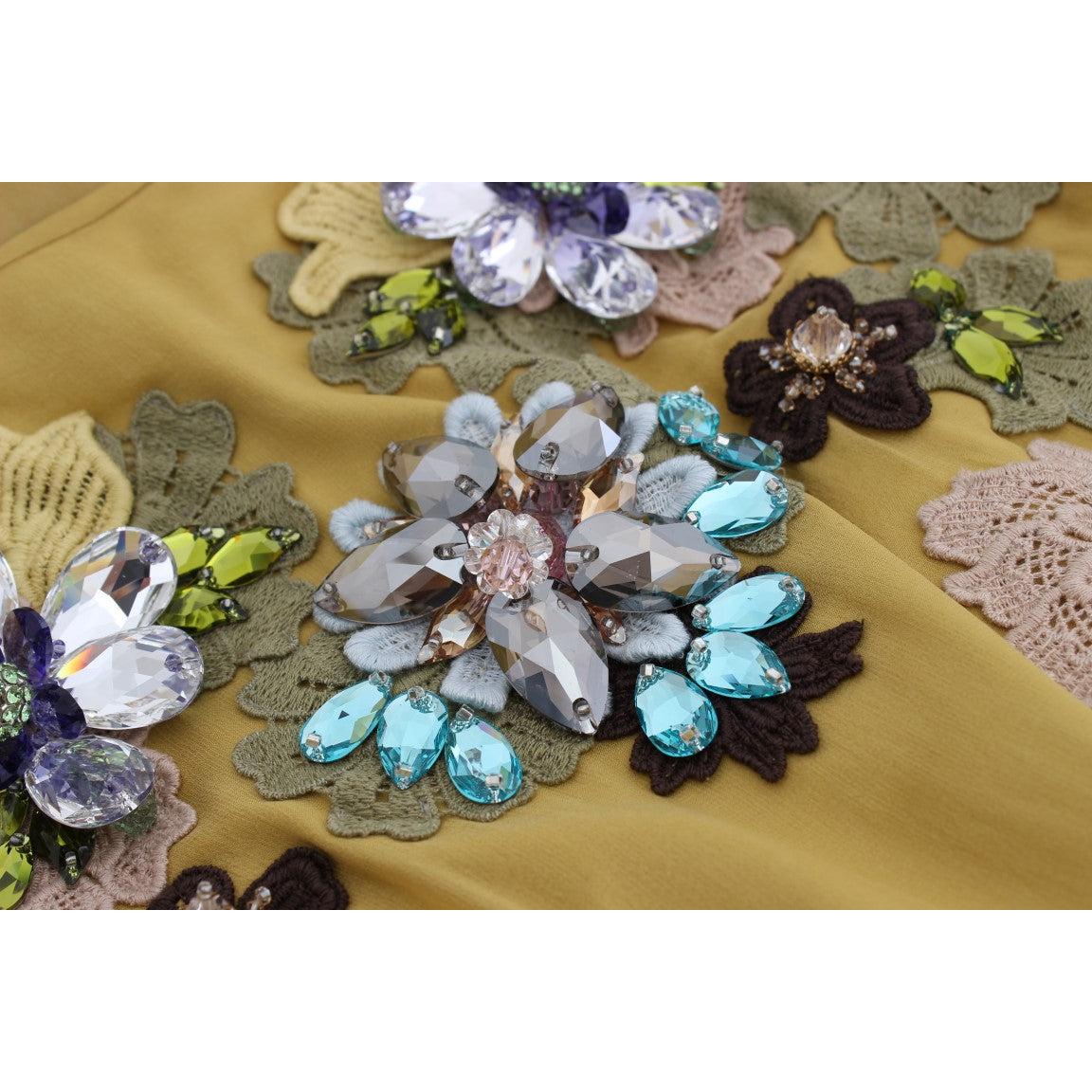 Yellow Silk Crystal Applique Shift Dress - coffeewithmee2