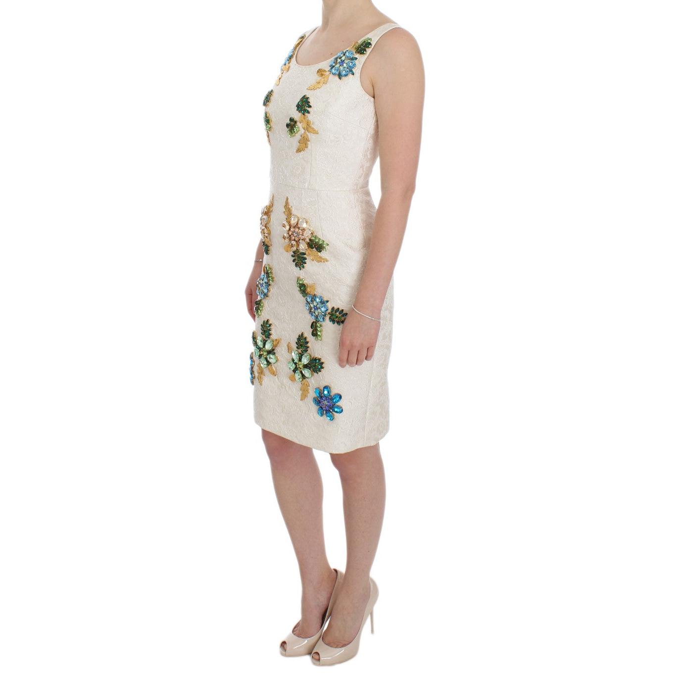 White Brocade Crystal Sheath Dress - coffeewithmee2