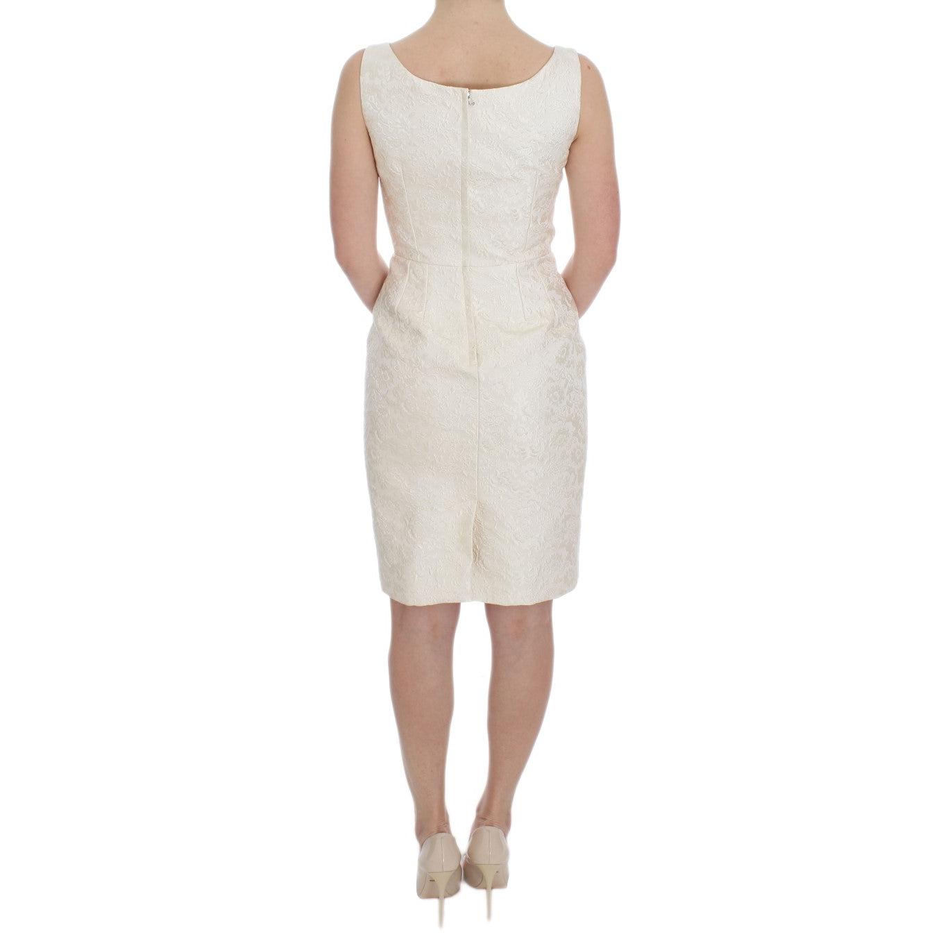 White Brocade Crystal Sheath Dress - coffeewithmee2