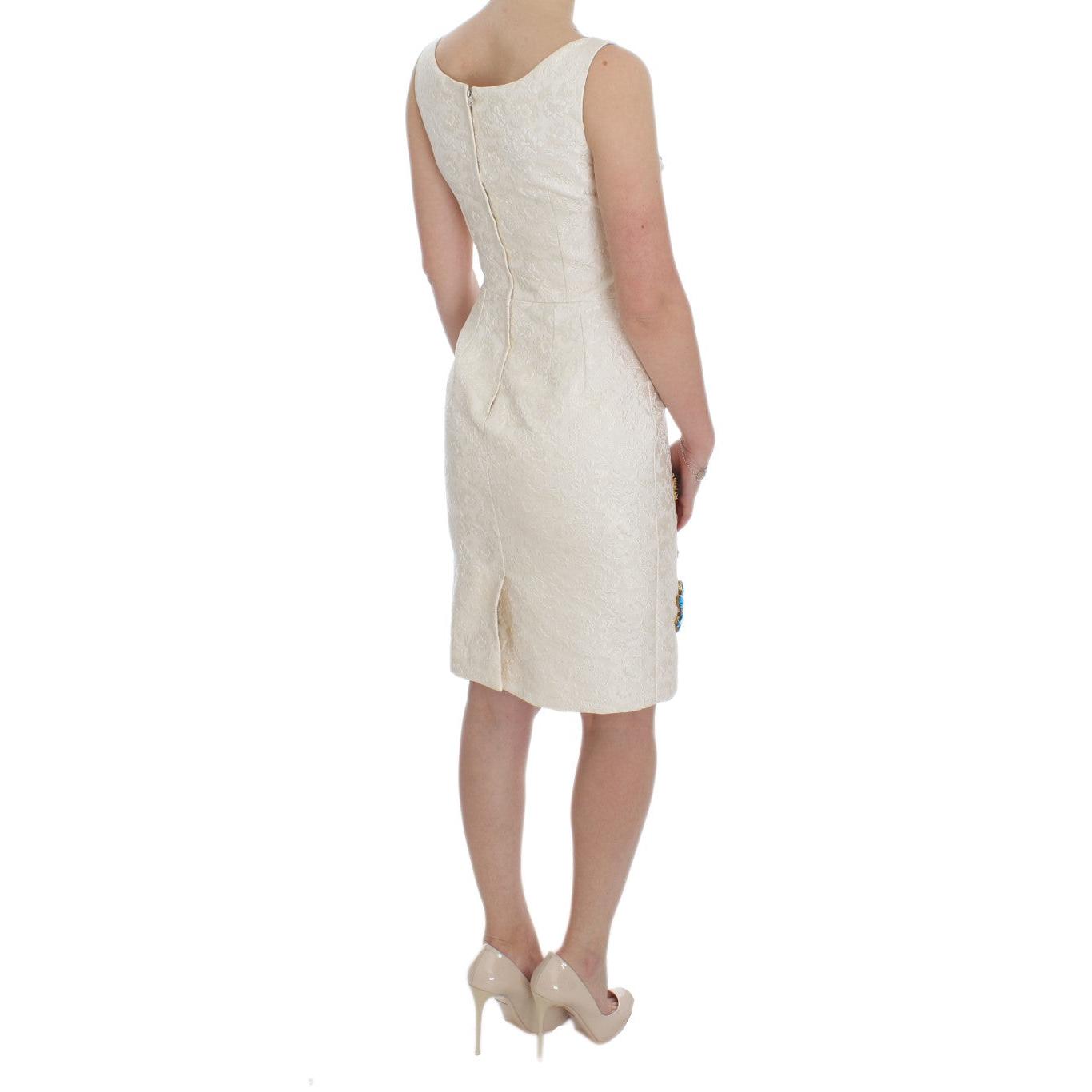 White Brocade Crystal Sheath Dress - coffeewithmee2