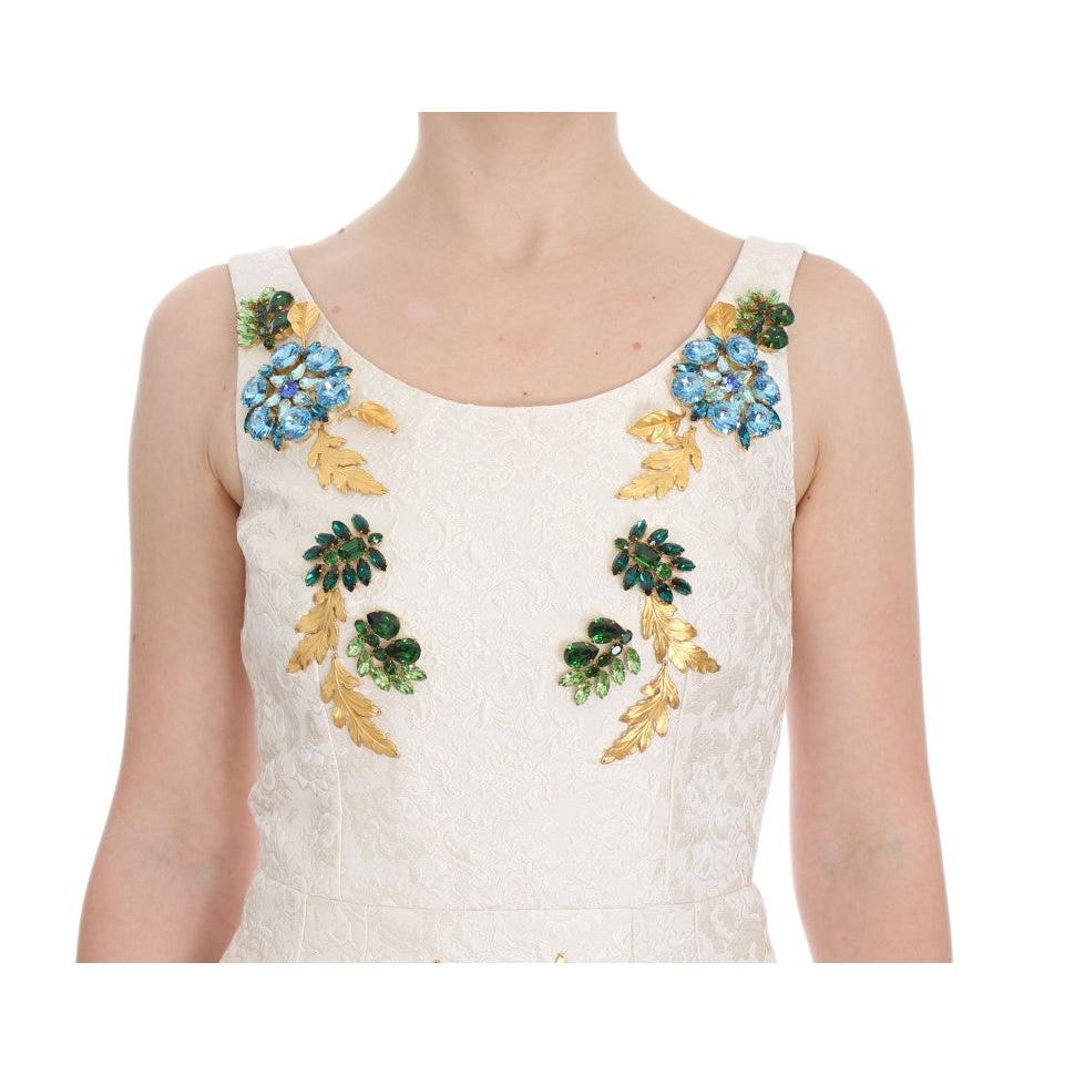 White Brocade Crystal Sheath Dress - coffeewithmee2