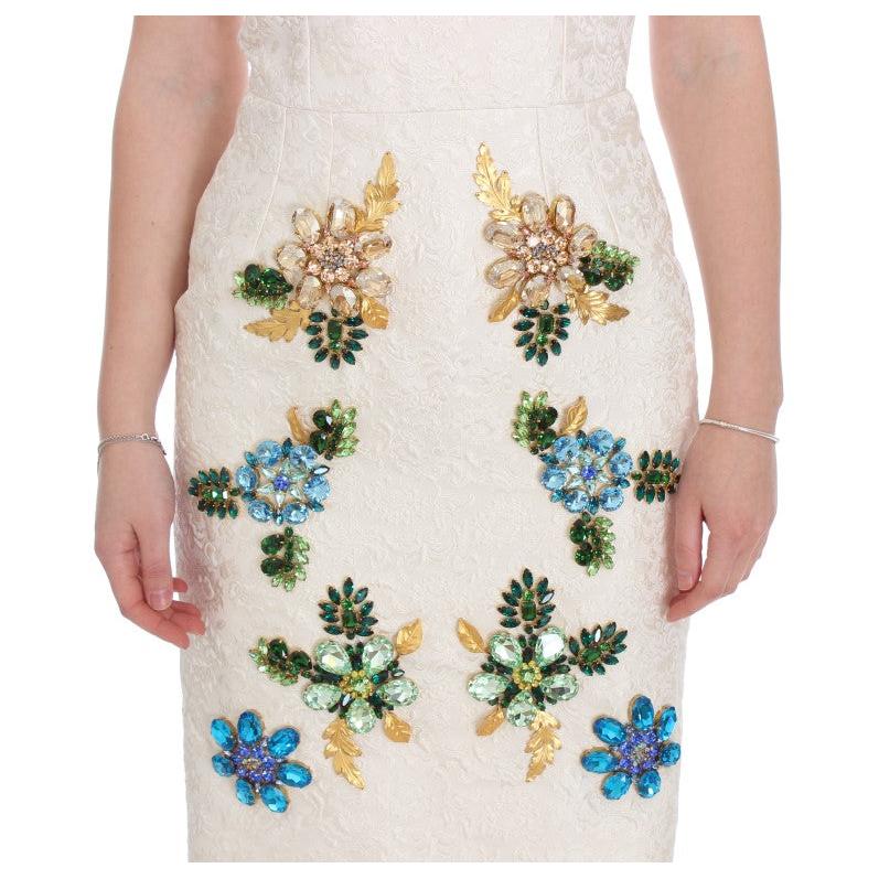 White Brocade Crystal Sheath Dress - coffeewithmee2