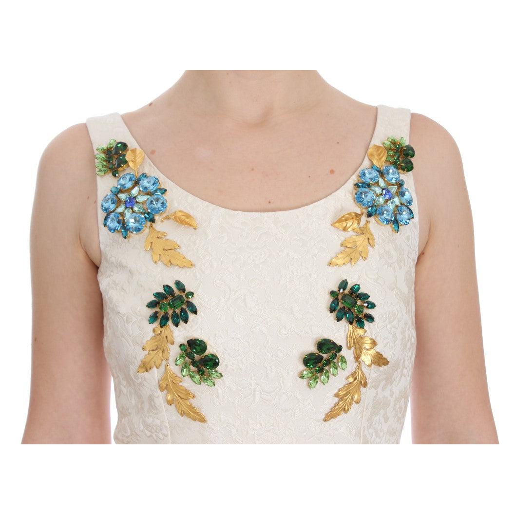 White Brocade Crystal Sheath Dress - coffeewithmee2