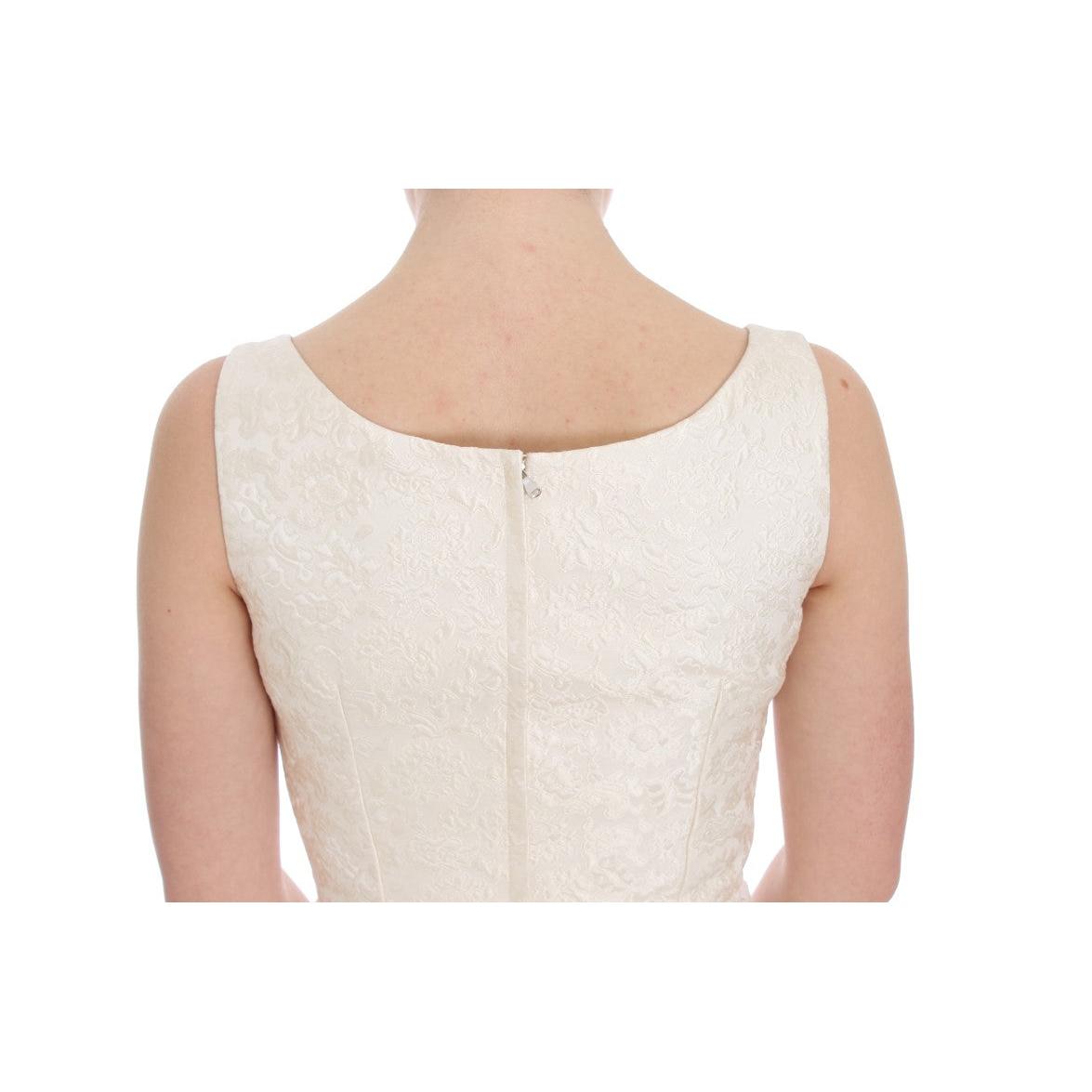 White Brocade Crystal Sheath Dress - coffeewithmee2
