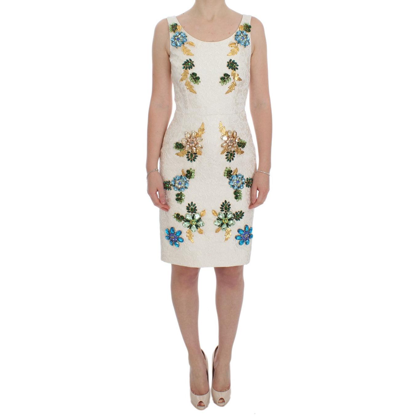 White Brocade Crystal Sheath Dress - coffeewithmee2