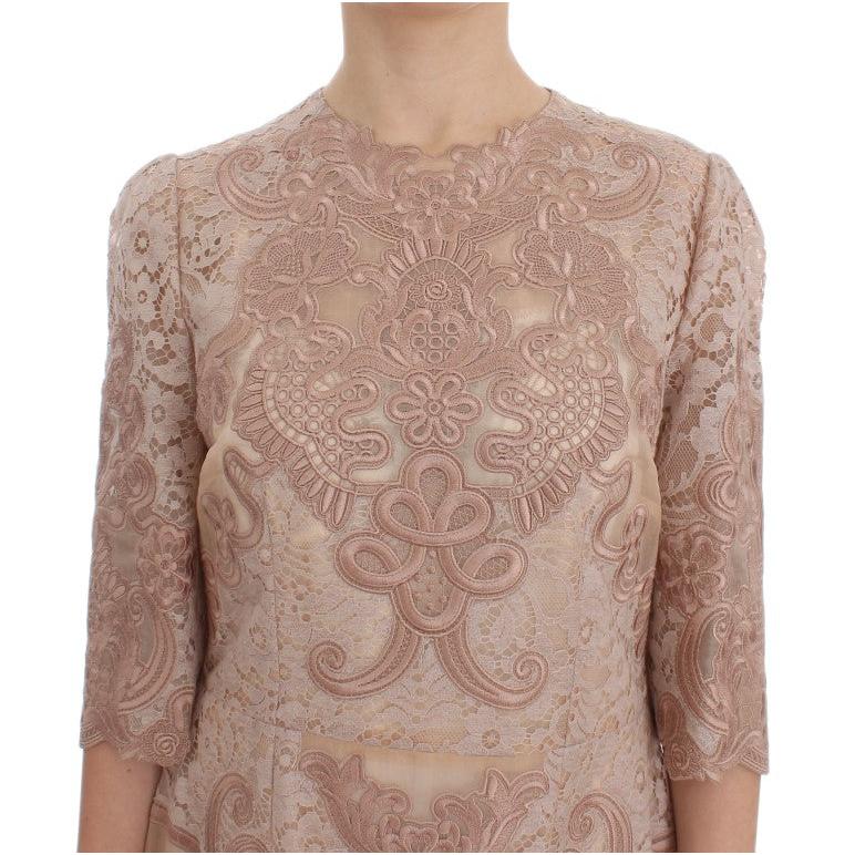 Pink Silk Lace Ricamo Shift Gown Dress - coffeewithmee2