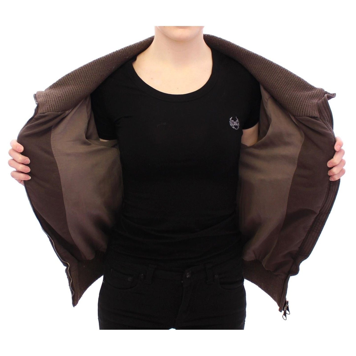 Brown Stretch Full Zip Sweater Jacket - coffeewithmee2