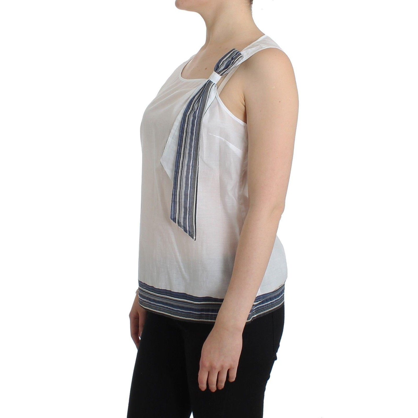 White Blue Top Blouse Tank Shirt Sleeveless - coffeewithmee2