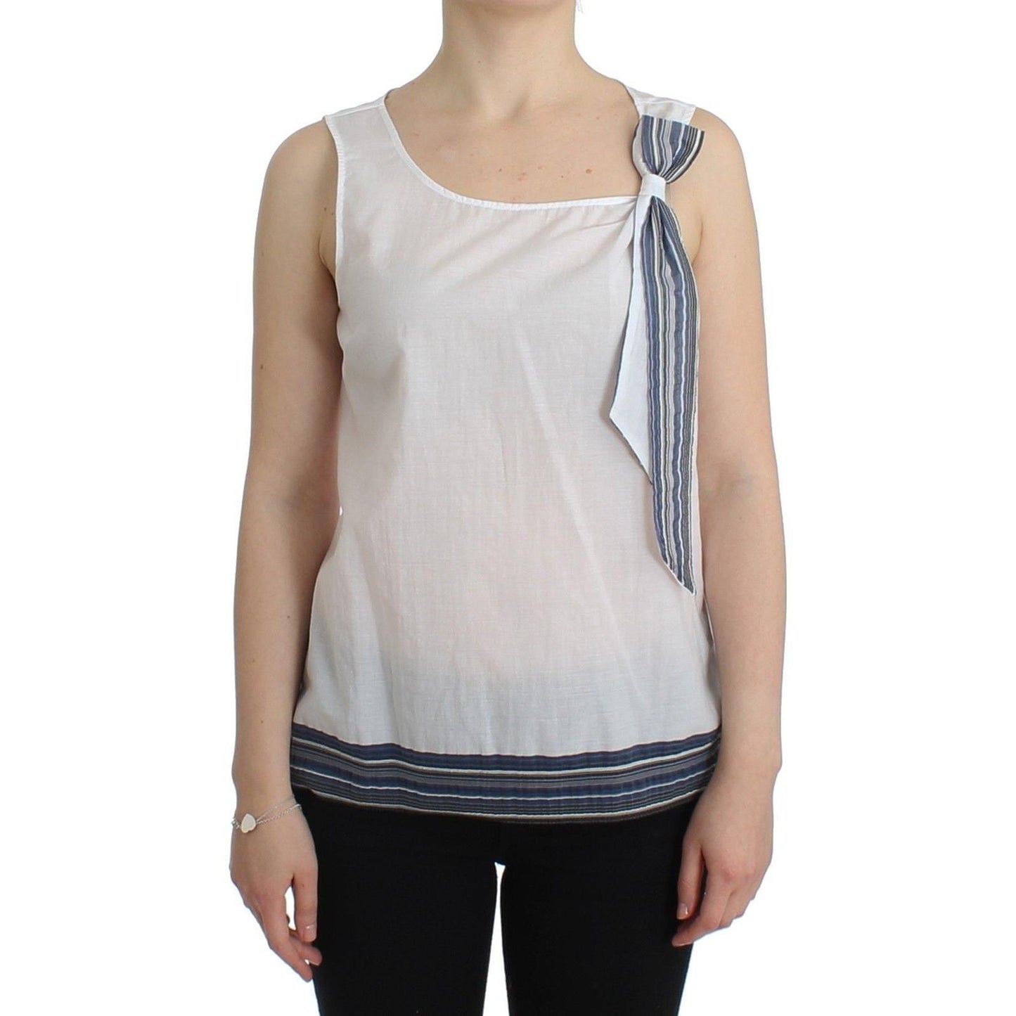 White Blue Top Blouse Tank Shirt Sleeveless - coffeewithmee2