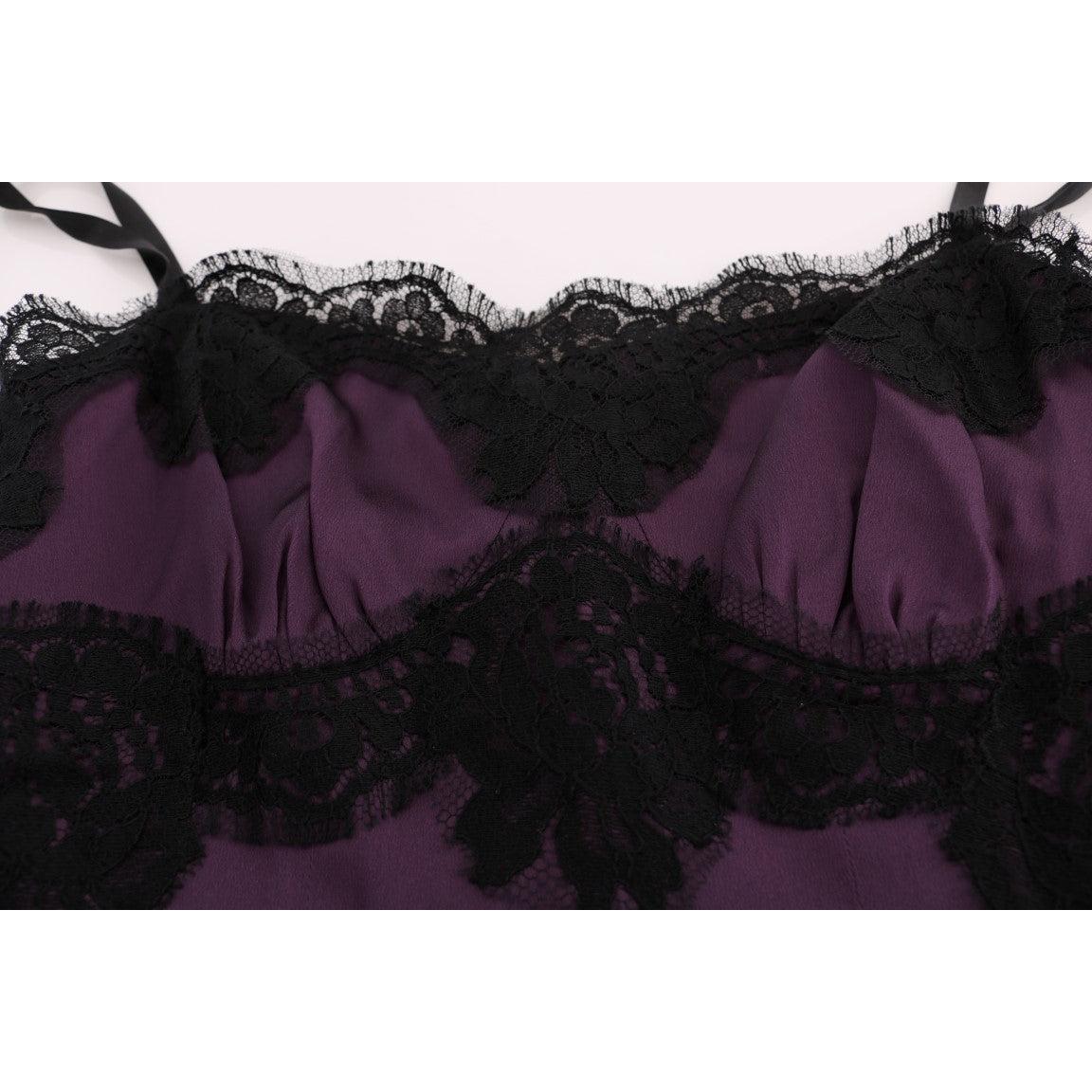 Purple Silk Stretch Black Lace Dress - coffeewithmee2