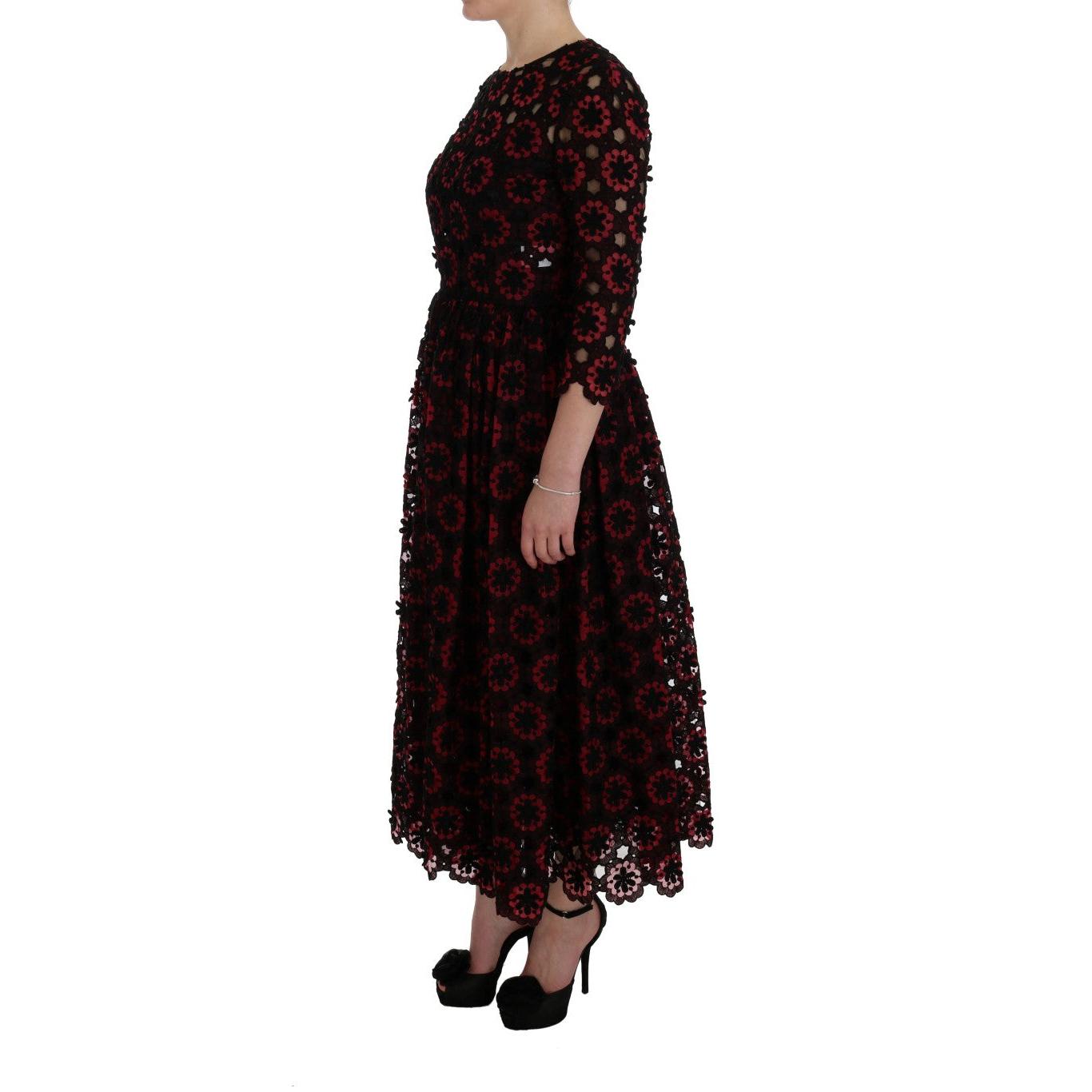 Red Floral Ricamo A-Line Shift Dress - coffeewithmee2