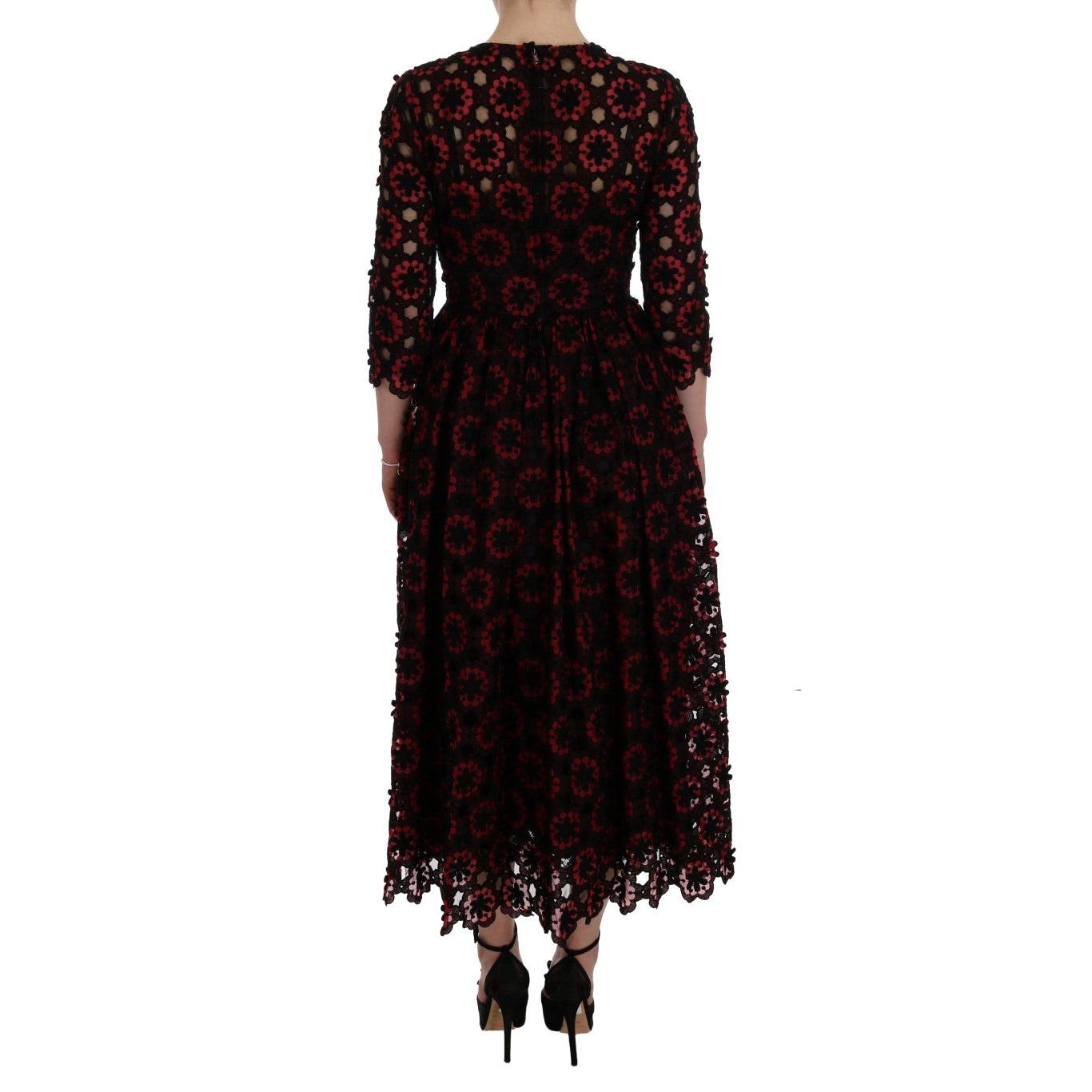 Red Floral Ricamo A-Line Shift Dress - coffeewithmee2