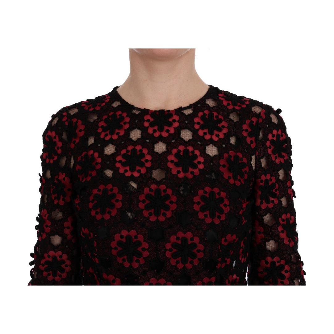 Red Floral Ricamo A-Line Shift Dress - coffeewithmee2