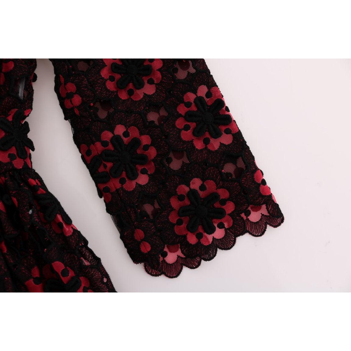 Red Floral Ricamo A-Line Shift Dress - coffeewithmee2