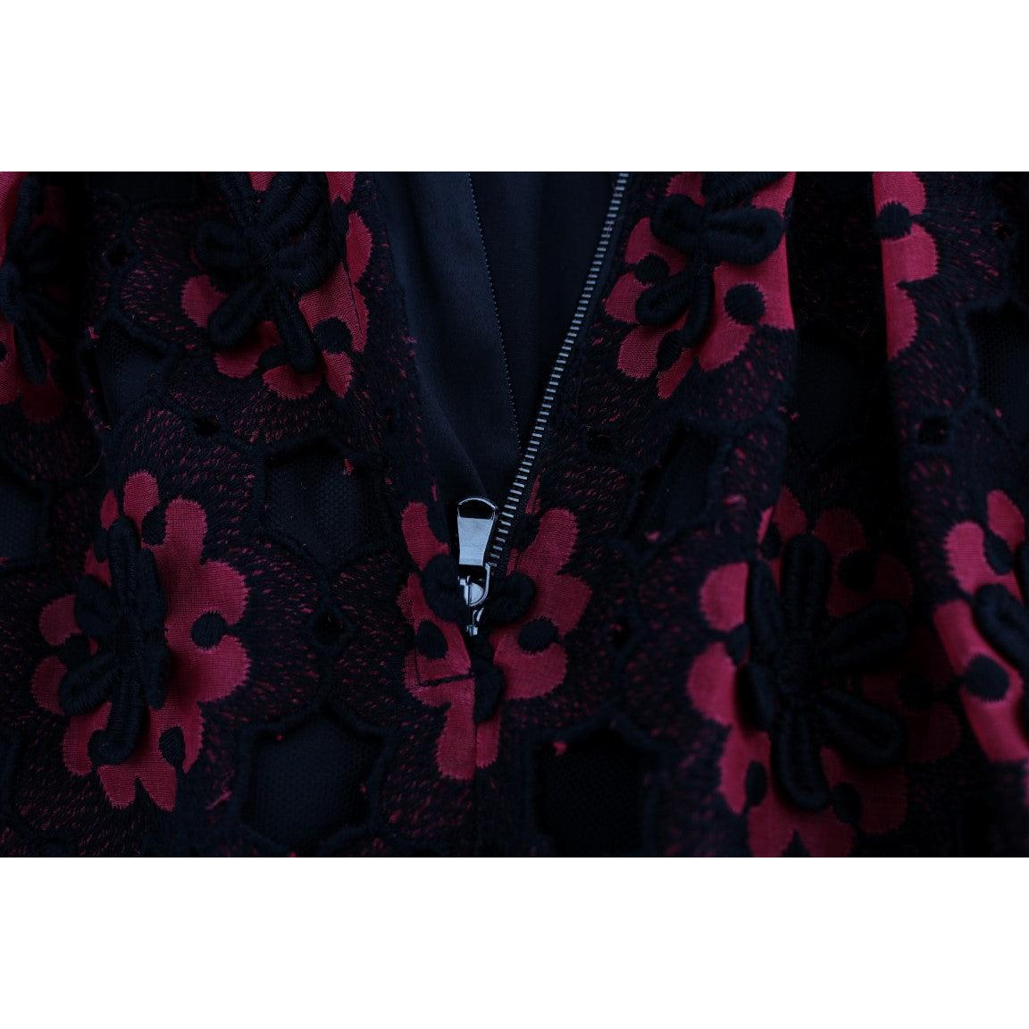 Red Floral Ricamo A-Line Shift Dress - coffeewithmee2