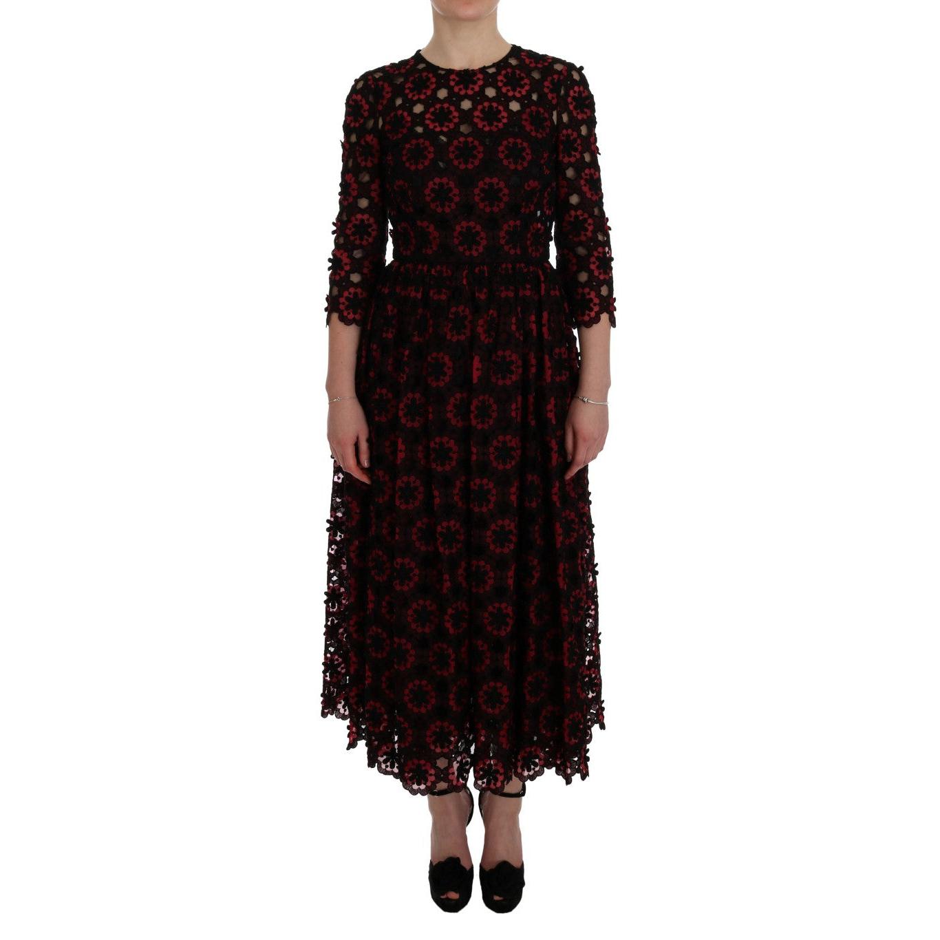 Red Floral Ricamo A-Line Shift Dress - coffeewithmee2