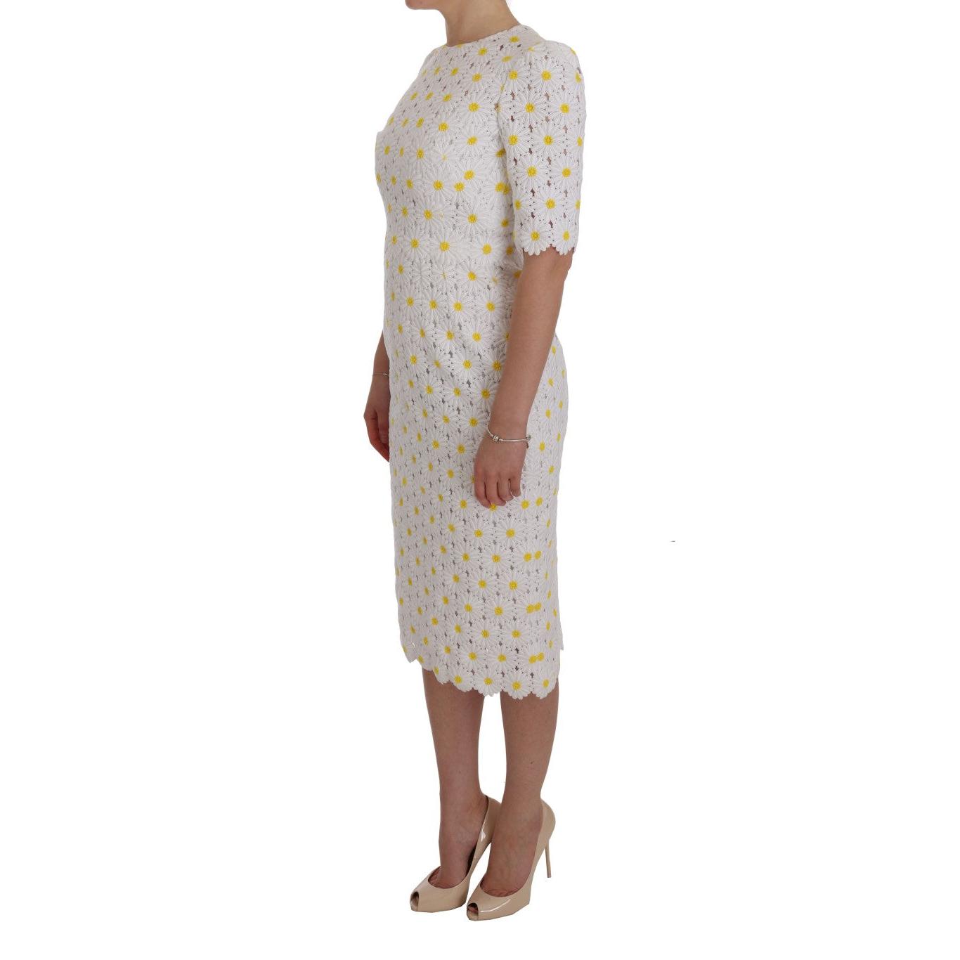 White Sunflower Ricamo Sheath Dress - coffeewithmee2