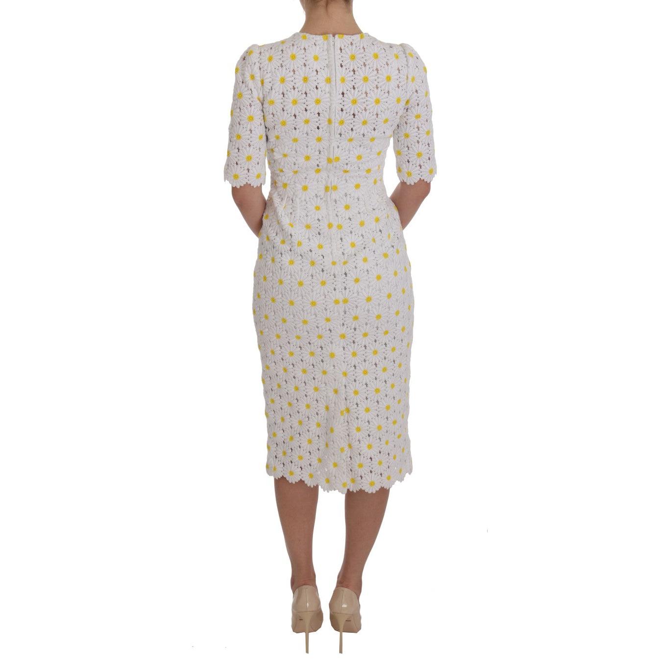 White Sunflower Ricamo Sheath Dress - coffeewithmee2