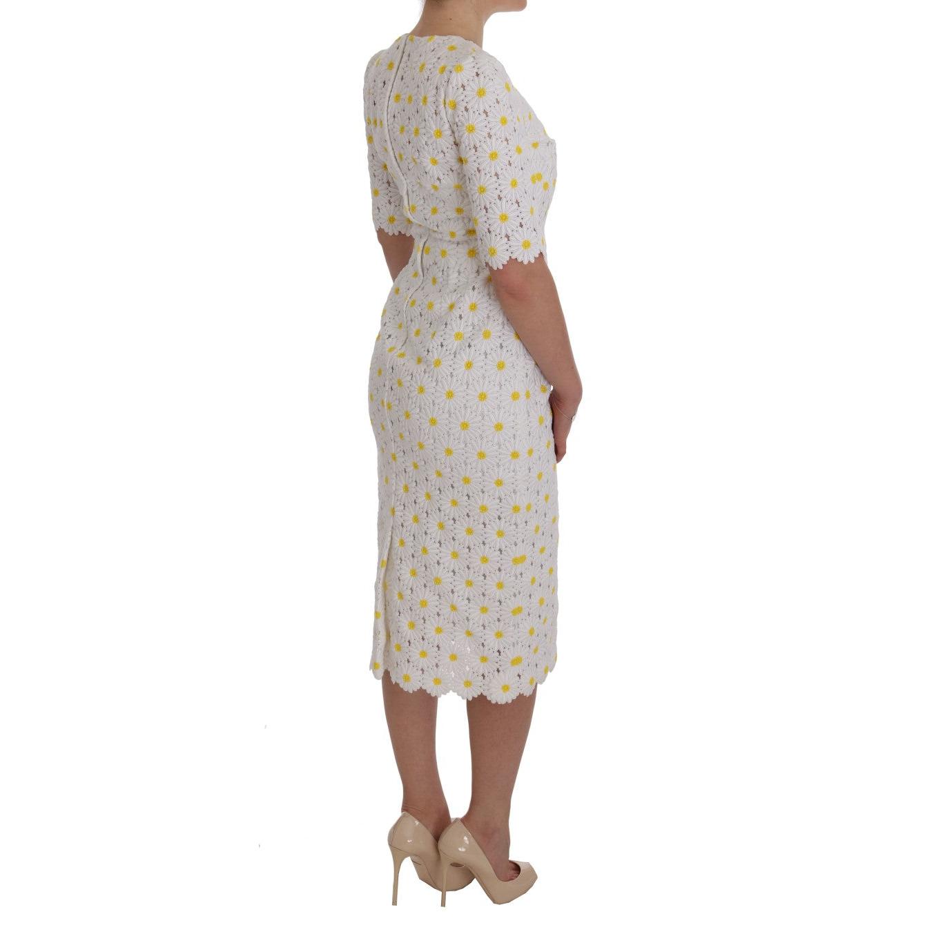 White Sunflower Ricamo Sheath Dress - coffeewithmee2